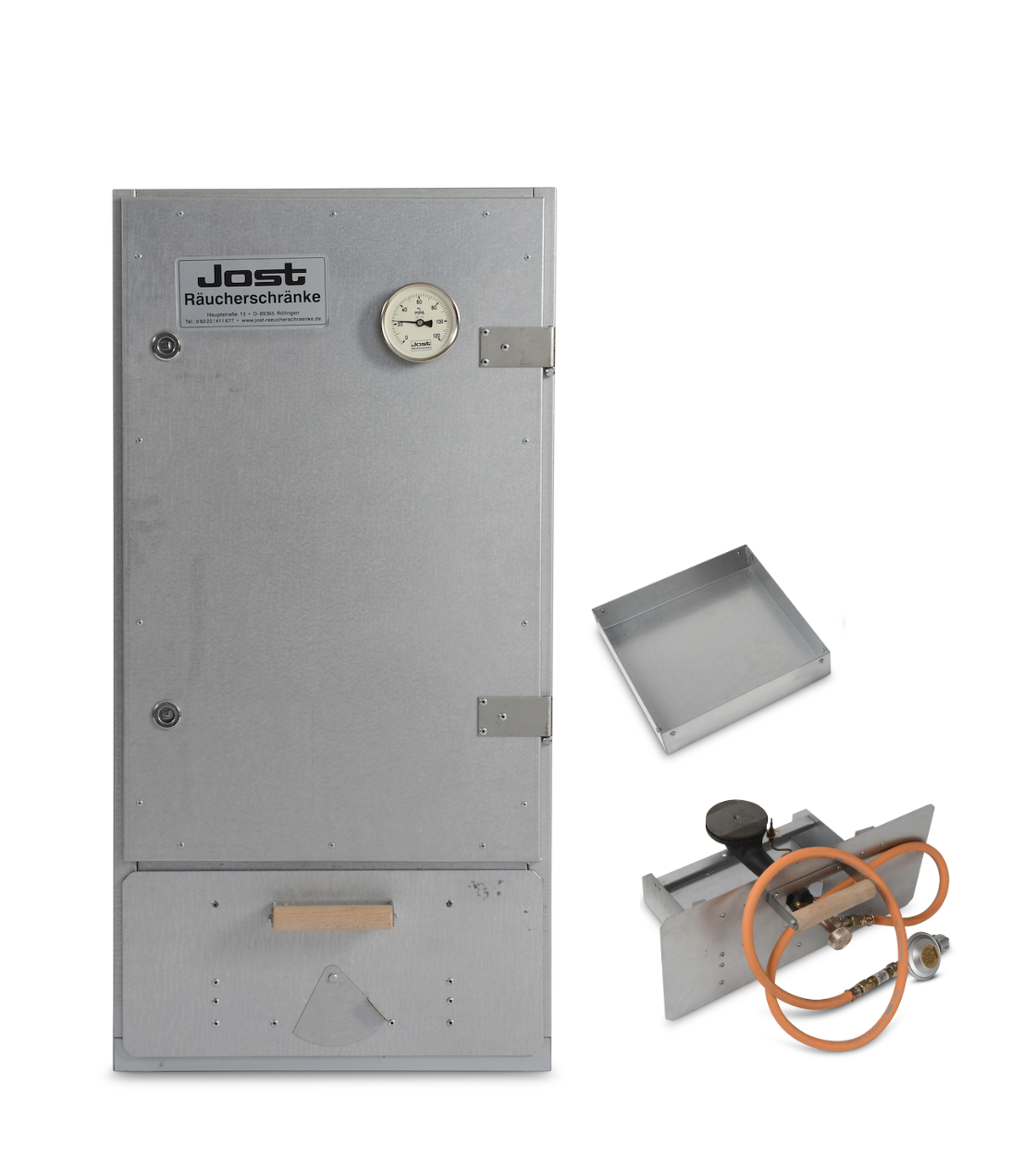 JOST Komplettset Räucherschrank RS 20 aluminiert inkl. Gas-, Holzfeuerung und Zubehör JOST Komplettset Räucherschrank RS 20 aluminiert inkl. Gas-, Holzfeuerung und Zubehör