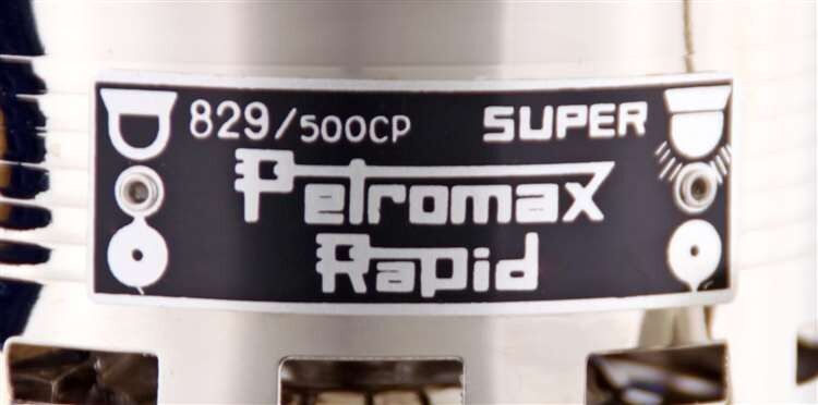 Petromax Petroleumlampe HK500 Typenschild Chrom