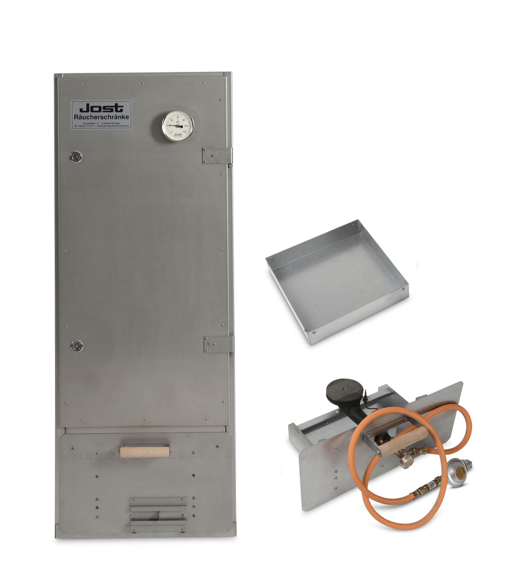 JOST Komplettset Räucherschrank RS 40 Edelstahl inkl. Gas-, Holzfeuerung und Zubehör JOST Komplettset Räucherschrank RS 40 Edelstahl inkl. Gas-, Holzfeuerung und Zubehör