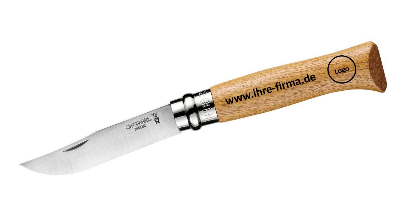 Opinel Messer Größe 8 Eiche personalisierte Laser-Gravur